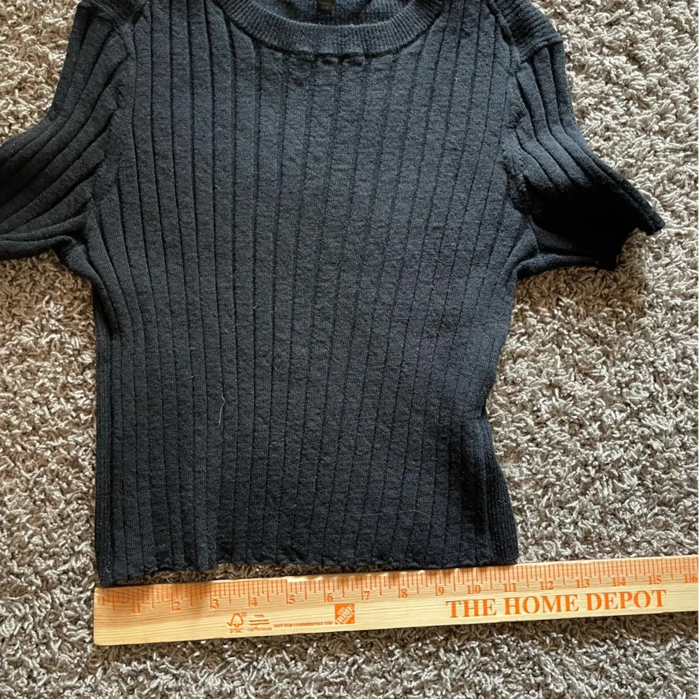 Proenza Schouler Black Wool Ribbed Knit Short Sleeve Sweater XS Cropped Academia